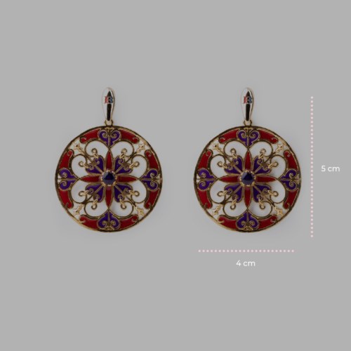 Orecchini Isola Bella Ottone 60000210 Orecchini Rosone Tondo Smalti Rosso
