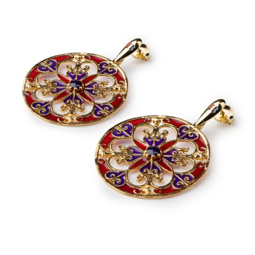 Orecchini Donna Isola Bella 60000210 Orecchini Rosone Tondo Smalti Rosso