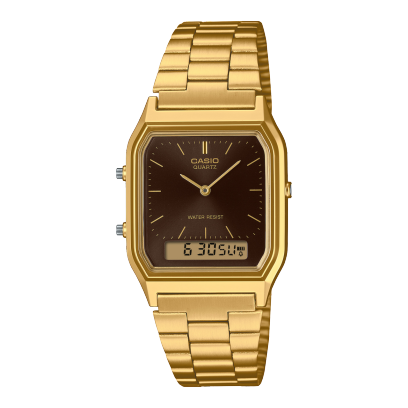 Casio Collection AQ-230A-4AMQYES – Orologio Unisex Quarzo, Cinturino Acciaio Grigio, Quadrante Analogico-Digitale Arancione