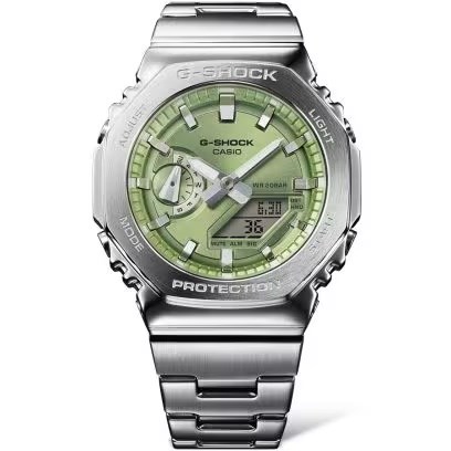 Casio G-Shock GM-2110D-4AER Orologio Uomo Quarzo Militare | Cassa Resina Grigia Quadrante Arancione Cinturino Acciaio