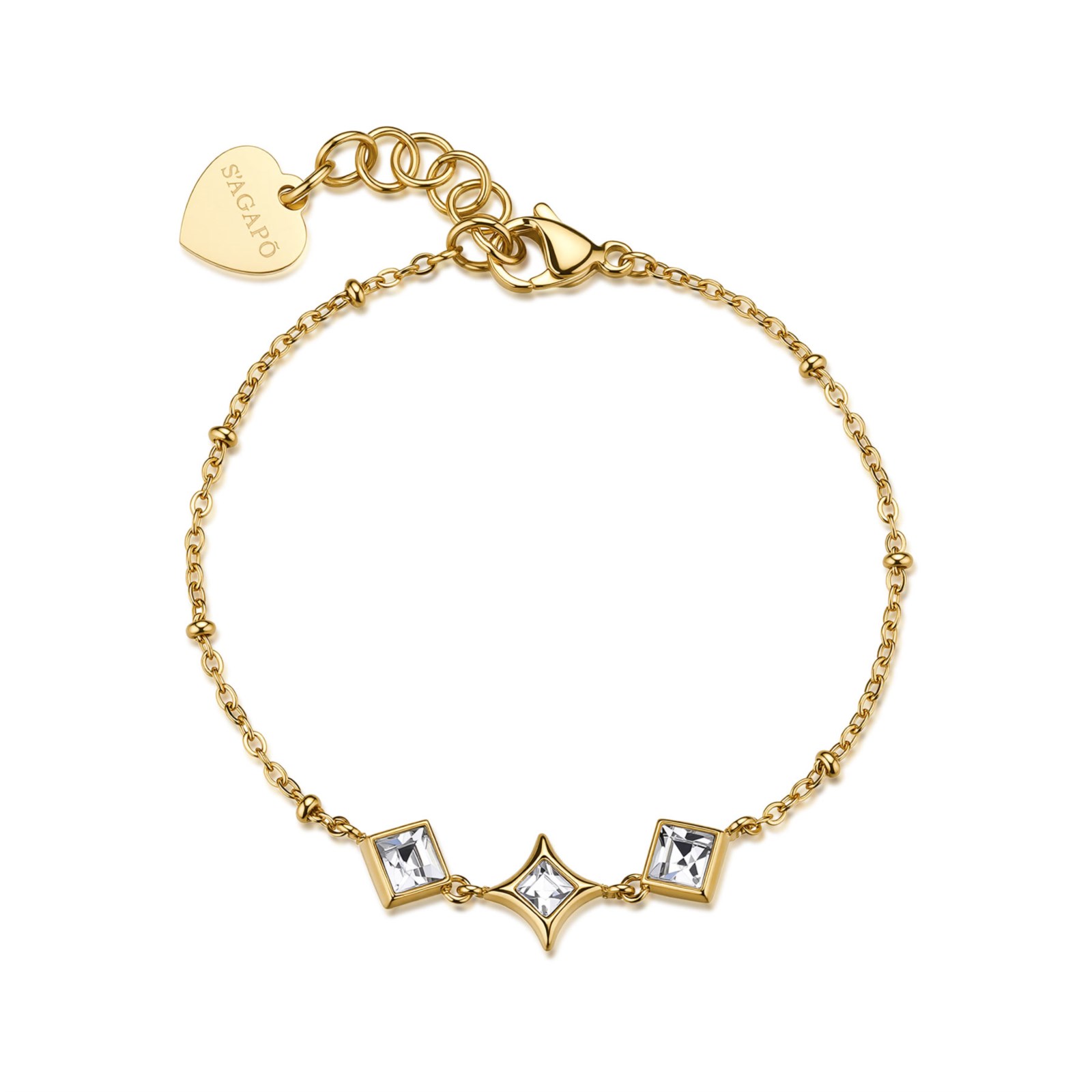 S'Agapõ Bracciale Donna Happy SHAM17 - Acciaio 316L Con Finitura Oro 14K, Pendente Freccia Con Cristallo E Smalto Nero, Ipoallergenico In Confezione Regalo