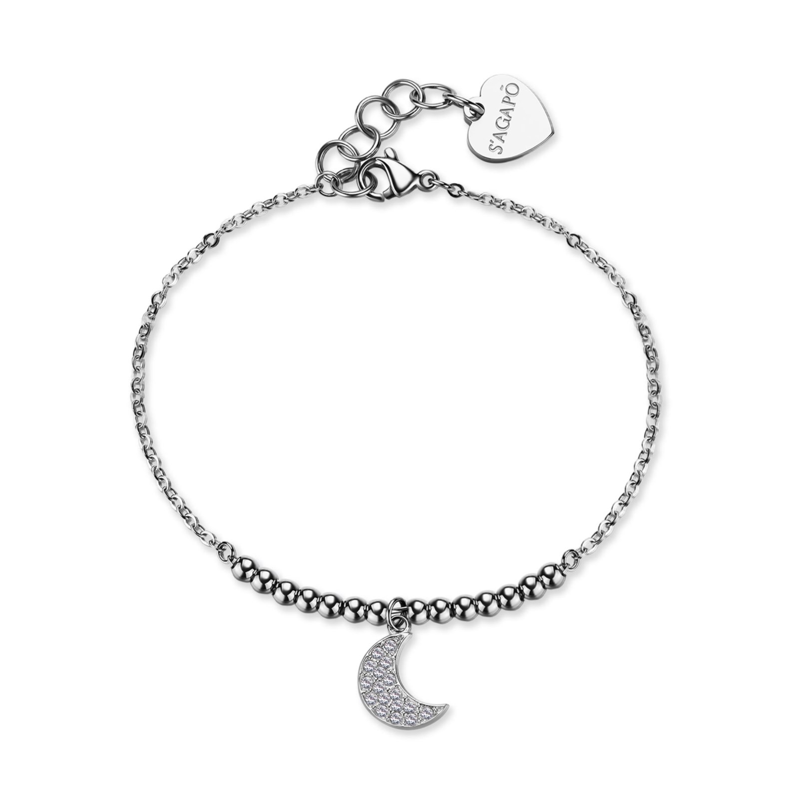 Bracciale Donna S'Agapõ In Acciaio 316L E Cristalli - Collezione Happy - Modello SHAM11 Con Sole E Medaglietta Incisa
