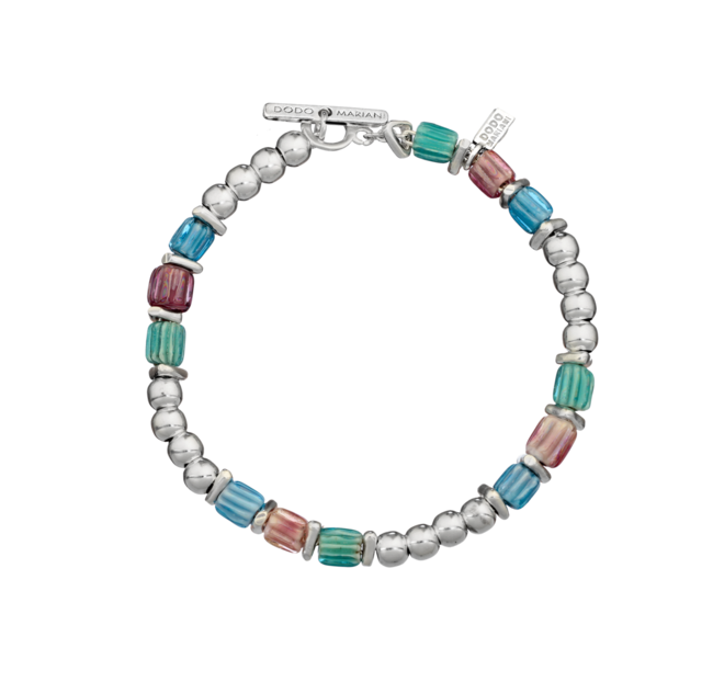 Le Basi br83-18 bracciale buble/rigatini in ceramica cielo, cipria, menta e foresta