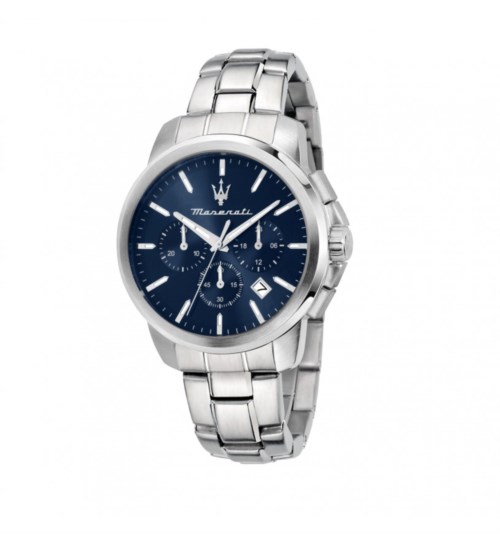 Orologio Uomo MASERATI R8873621002 – Cronografo Quarzo, Cassa Acciaio 52x44mm, Quadrante Blu Sunray, Bracciale Metallo